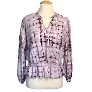 JENNIFER LOPEZ Women's XSmall Purple Cropped Baby‎ Doll Top Long Sleeves Cozy
